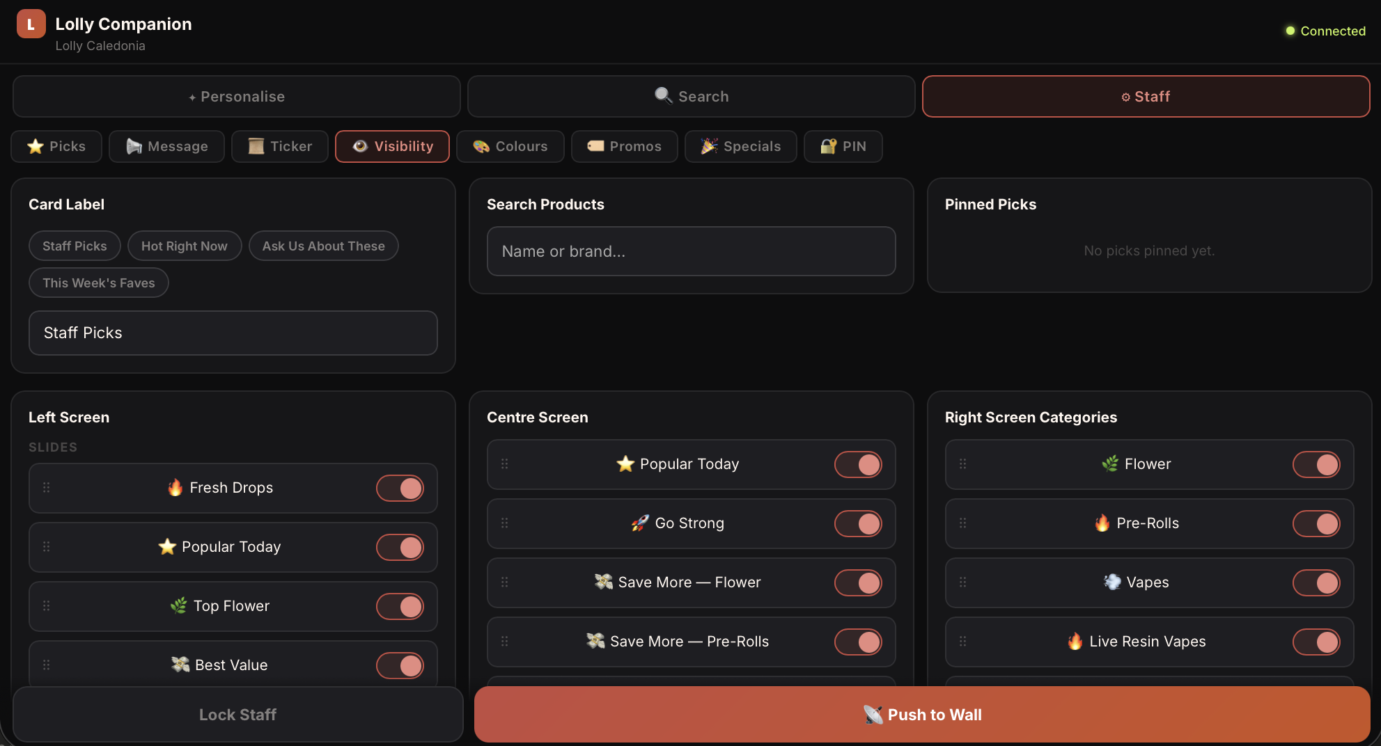 Companion app — Screen visibility controls